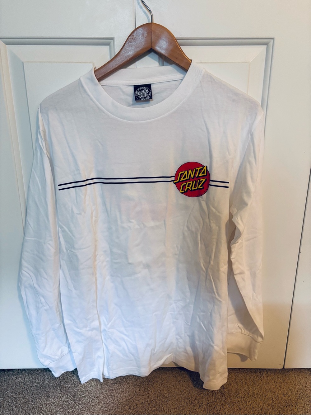 Santa Cruz Skateboards White Long Sleeve Tee with Red & Yellow Logo